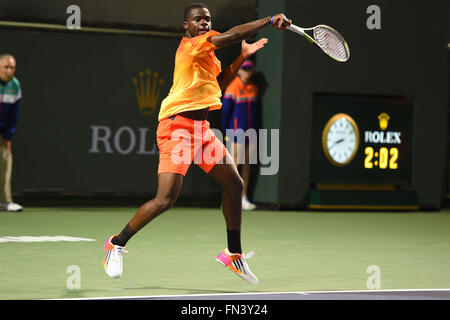 Indian Wells, California, Stati Uniti d'America. Undicesimo Mar, 2016. BNP Paribas Open ha suonato presso la Indian Wells Tennis giardini. Francesco Tiafoe (USA) perse a D Goffin (BEL) in 3 set © Azione Sport Plus/Alamy Live News Foto Stock