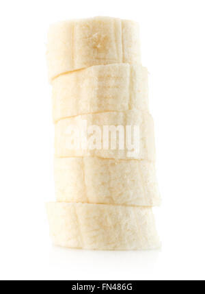 Fette di banana isolato su sfondo bianco. Foto Stock