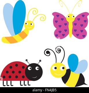 Illustrazione vettoriale di una serie di diversi insetti divertenti Illustrazione Vettoriale