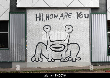 Illustrazione di Daniel Johnston su una parete di Austin, Texas, Stati Uniti d'America. Foto Stock