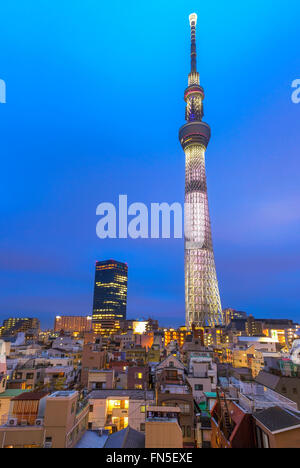 Il blended night shot del Skytree torre di Tokyo. Foto Stock