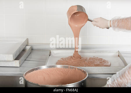 Lo chef è preparare torte in pane industriale miscelatore- macchina impastatrice Foto Stock