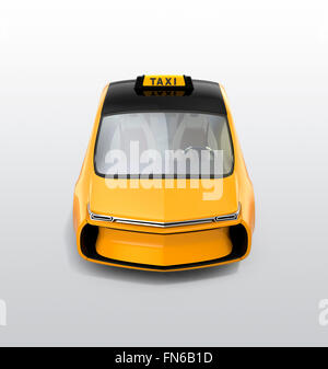 Giallo taxi elettrico isolato su sfondo grigio chiaro. 3D rendering immagine con percorso di clipping. Foto Stock