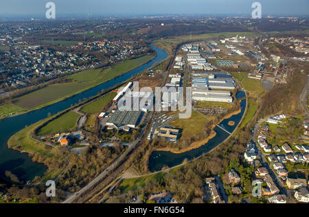 Vista aerea, area commerciale Henrich Park, Valle della Ruhr, loop della Ruhr ex acciaierie, ex sito dell'Hattinger Henrichshütte, Foto Stock