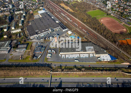 Vista aerea, EDEKA terreno, sede del gruppo EDEKA in Moers, discount, Ruhrorter road Chemnitzer Straße, Moers Foto Stock