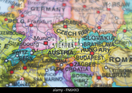 Bellissima foto di una mappa di Austria e la capitale Vienna . Foto Stock