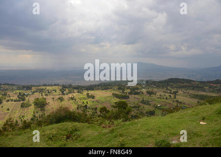 Africa - Kenya: La Rift Valley orientale africana guardando a nord-ovest di Limuru oltre le terrazze coltivate verso il Ngong Hills e a Naivasha Foto Stock