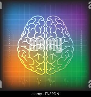 Illustrazione Vettoriale di cervello umano concetto con schema d'onda su sfondo colorato Illustrazione Vettoriale