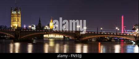 Lambeth Bridge, House of Parliament e Big ben di notte, Londra, Inghilterra, Regno Unito Foto Stock