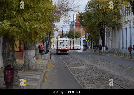 Krasnodar tram. Vie centrali miste percorsi in esecuzione Foto Stock