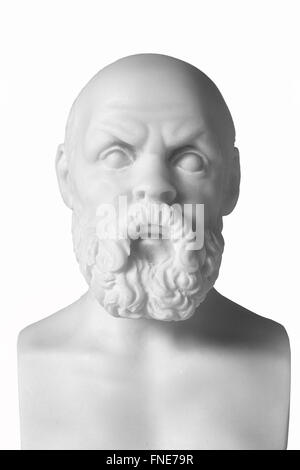 White busto in marmo del filosofo greco Socrate, isolato su bianco Foto Stock