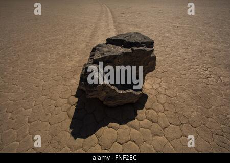 Death Valley, California, Stati Uniti d'America. Xii Mar, 2016. La "pista" playa nella Valle della Morte. La pista è una playa, un dry lakebed, meglio conosciuta per le sue strane rocce in movimento. Sebbene nessuno lo abbia effettivamente visto le rocce si muovono, il meandro lungo le vie a sinistra dietro nel fango la superficie della playa attestano la loro attività. Il parco contiene un variegato ambiente desertico di sale-appartamenti, dune di sabbia, badlands, valli, canyon e montagne. In questo sotto il livello del mare il bacino, persistente siccità e registrare il calore d'estate fanno Death Valley una terra di estremi. È il più grande parco nazionale in basso 48 membri e h Foto Stock