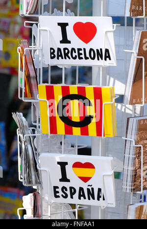 Carte postali, La Rambla di Barcellona. La Catalogna, Spagna Foto Stock