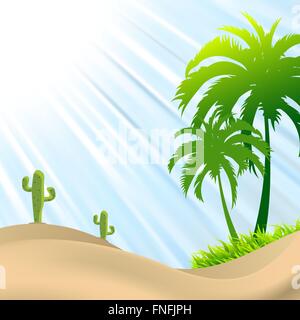 Deserto scena con Palm tree,cactus, dune di sabbia Illustrazione Vettoriale