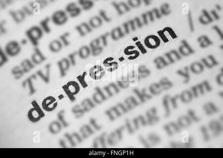 Depressione parola testo nella pagina del dizionario Foto Stock