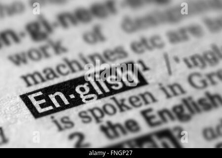 Definizione inglese parola testo nella pagina del dizionario Foto Stock