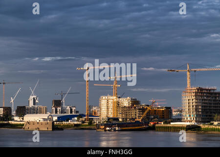 Il nuovo sviluppo di appartamenti e cruise terminal da Barratt Homes agli sviluppatori sulla storica Enderby wharf sito, Greenwich, Londra Foto Stock