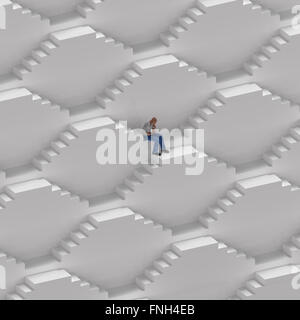Uomo seduto sulle scale infinite Foto Stock