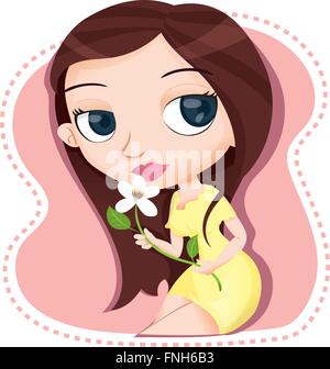 Cartoon bellissima ragazza con fiore. Illustrazione Vettoriale