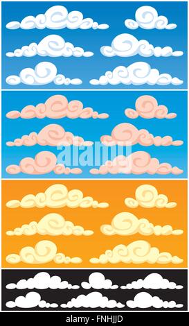 Raccolta di fumetti nuvole in 3 versioni di colore e sagome. Ogni cloud consiste di 2 colori solo e sono quindi molto facile Illustrazione Vettoriale
