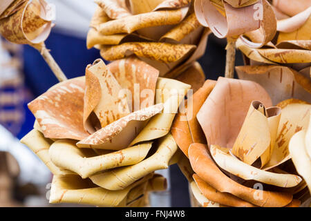 Fiori di rose di legno di corteccia di betulla Foto Stock