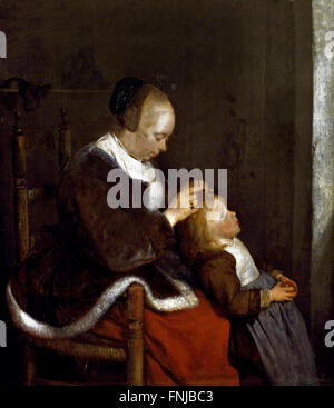 Madre la sua pettinatura Childs i capelli ( a caccia di pidocchi ) 1652 Gerard ter Borch 1617-1681 Olandese Olandese dei Paesi Bassi Paesi Bassi Foto Stock