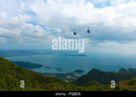 Funivia cabine e fune sull'Isola di Langkawi, Malesia Foto Stock