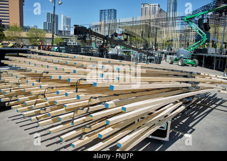 Austin TX, Stati Uniti d'America il 14 marzo 2016. L' equipaggio è a lavoro per questo anni MTV Woodies 10 per 16 essendo trattenuto il 16 marzo al SXSW (c) Jon-Paul Jones/Alamy Live News Foto Stock