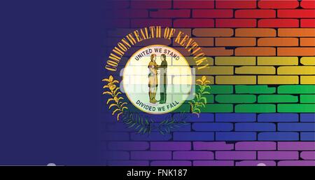 Un ben indossati parete dipinta con un arcobaleno LGBT con il Kentucky bandiera di stato Illustrazione Vettoriale