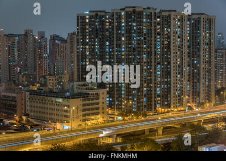 Hong Kong area povera di notte Foto Stock