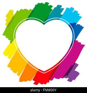 A forma di cuore ad cornice fatta di colorate pennellate. Immagine su sfondo bianco. Foto Stock
