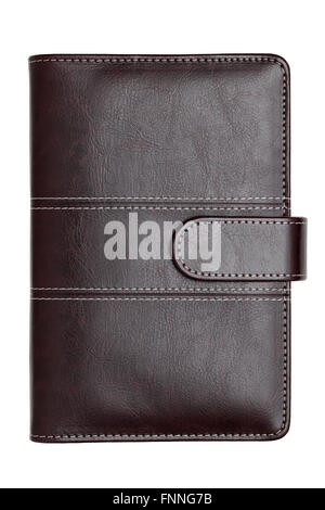 Pelle marrone notebook isolati su sfondo bianco Foto Stock