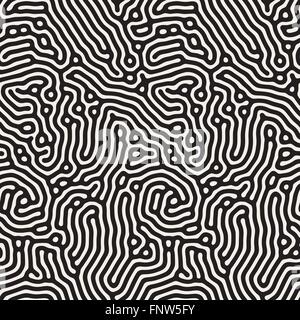 Vector Seamless in bianco e nero arrotondato organica accozzaglia linee motivo a labirinto Illustrazione Vettoriale