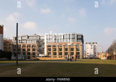 Berlino, 15 marzo 201: Il 'Gedenkstätte Berliner Mauer" (Memoriale del Muro di Berlino) in Bernauer Strasse in Berlin Mitte Foto Stock