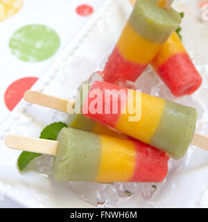 In casa purea di frutta fresca popsicles Foto Stock