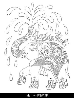 Bianco e nero elefante decorativo con iscrizione felice santo Illustrazione Vettoriale