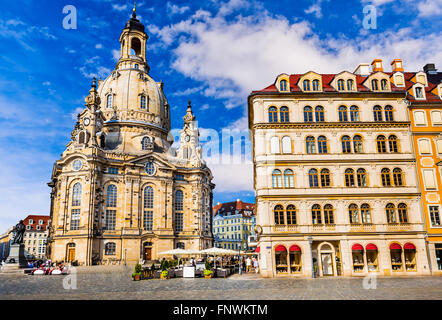 Dresden, Germania. La Frauenkirche nella città antica di Dresda, centro storico e culturale del Libero Stato di Sassonia in Europa. Foto Stock