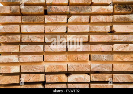 Tavole di legno per costruire una casa su una pila di fogli piegati base di costruzione Foto Stock