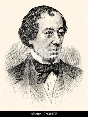 Benjamin Disraeli, 1° Conte di Beaconsfield, 1804 - 1881, un statista britannico e romanziere Foto Stock