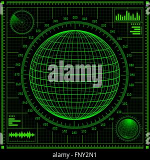 Nella schermata Radar con futuristico interfaccia utente HUD. Illustrazione Vettoriale