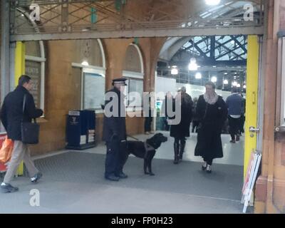 La Metropolitan Police si arresta e la ricerca di farmaci alla Stazione di Earl's Court, 16 marzo 2016, London, Regno Unito Foto Stock