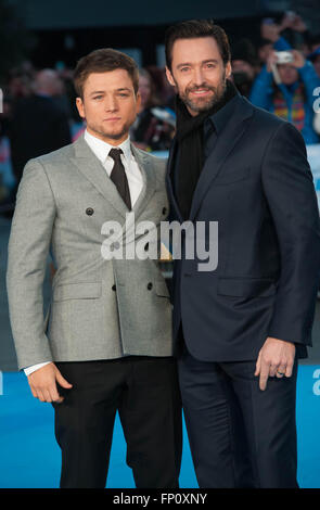 Londra REGNO UNITO. Il 17 marzo 2016. Taron Egerton & Hugh Jackman assiste la premiere europeo di Eddie l'Aquila tenutasi al cinema Odeon Credito: Michael Tubi/Alamy Live News Foto Stock