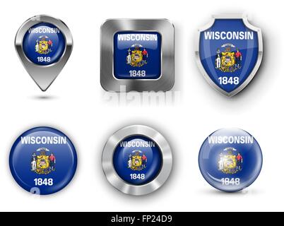 USA Flag di stato badges Illustrazione Vettoriale