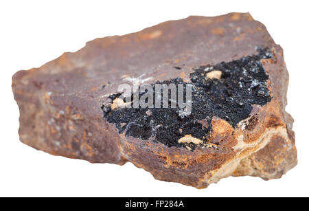 Le riprese in modalità macro di roccia naturale campione - Pezzo di limonite (marrone ematite, il minerale di ferro) con pietra minerale goethite isolati su w Foto Stock