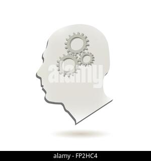 Illustrazione di ingranaggi all'interno di una testa isolata su uno sfondo bianco. Illustrazione Vettoriale