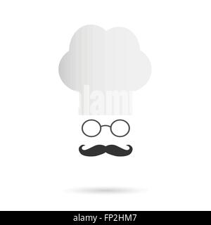 Illustrazione di un chef hat, occhiali e baffi isolato su uno sfondo bianco. Illustrazione Vettoriale