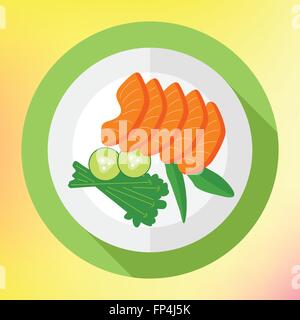 Fette di Salmone pezzi piatto di cetriolo Illustrazione Vettoriale