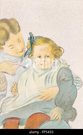 Cartolina di una madre e un bambino dall'artista svedese Carl Larsson (1853-1919). Foto Stock