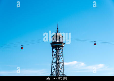 Cavo auto oltre il porto di Barcellona Foto Stock