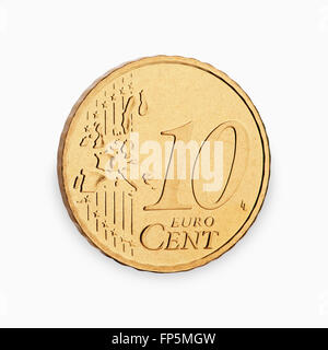 Dieci monete euro cent isolati su sfondo bianco Foto Stock